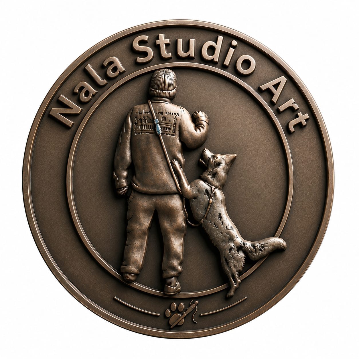 Nala Studio Art bronze seal: a person and a dog